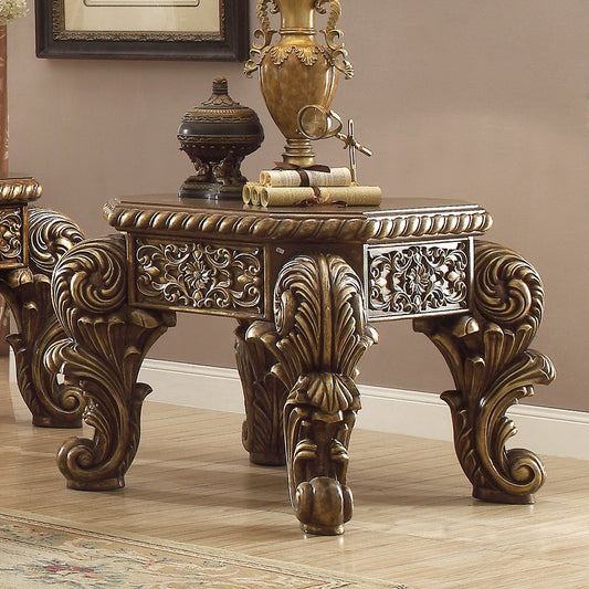 End Table in Metallic Antique Gold and Perfect Brown