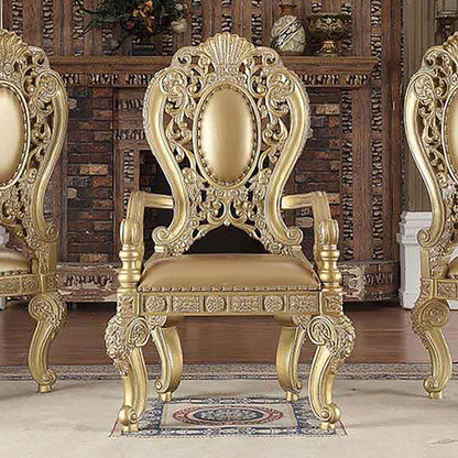 7pc Dining Table Set in Metallic Bright Gold Dining Room Sets