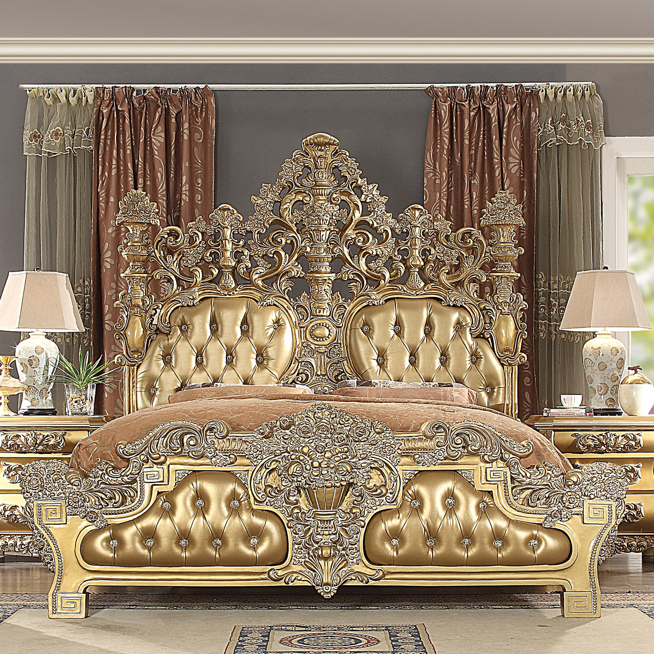 California King Bed in Metallic Bright Gold