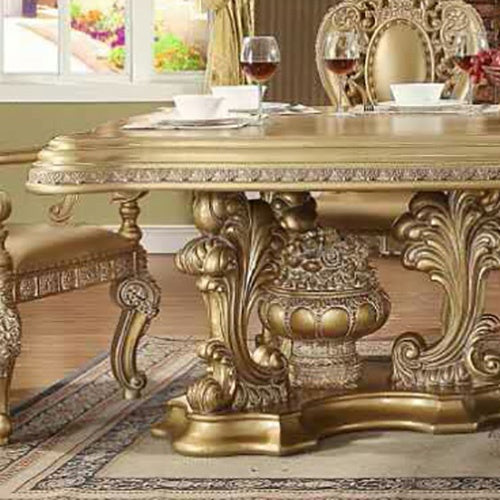 7pc Dining Table Set in Metallic Bright Gold Dining Room Sets