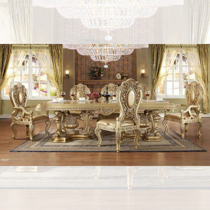 7pc Dining Table Set in Metallic Bright Gold Dining Room Sets