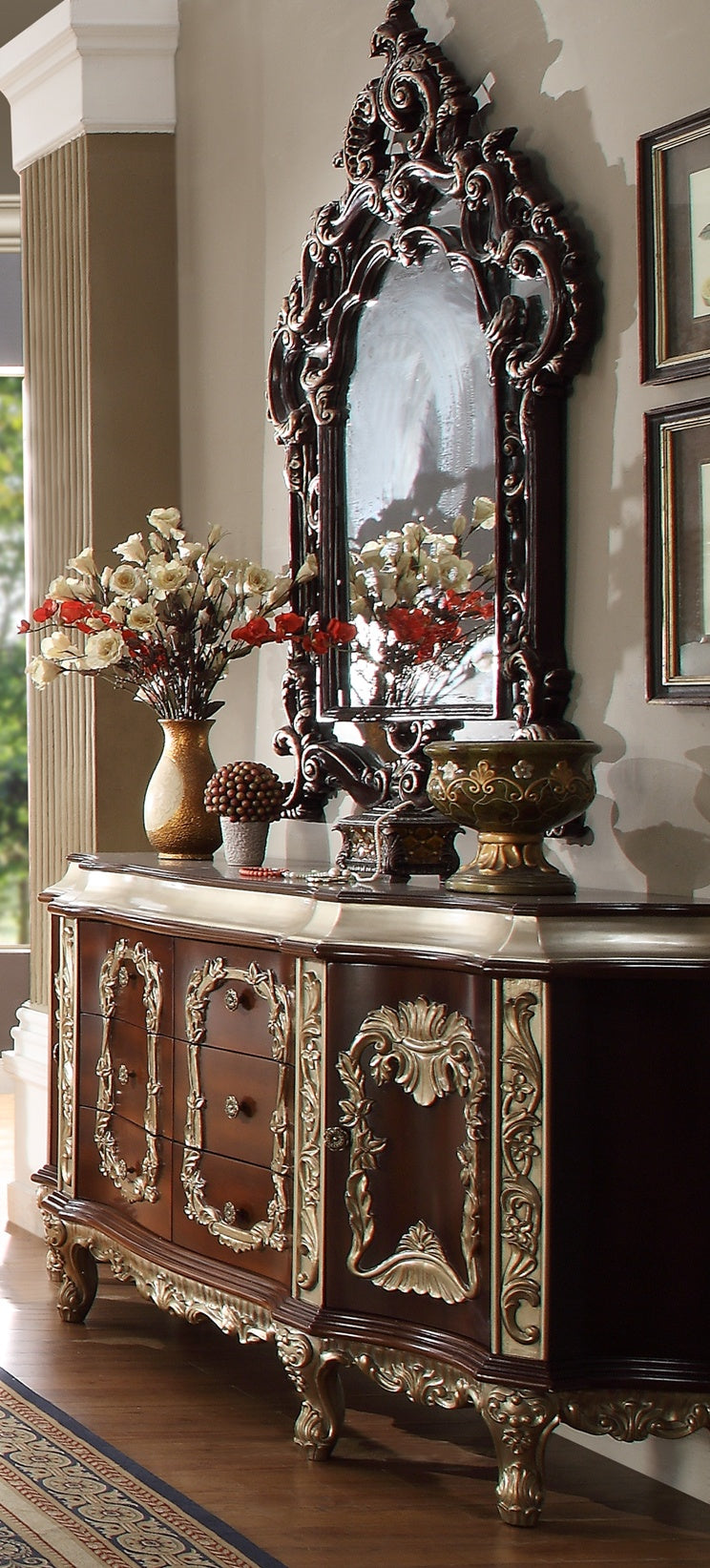 Dresser in Cherry and Metallic Silver