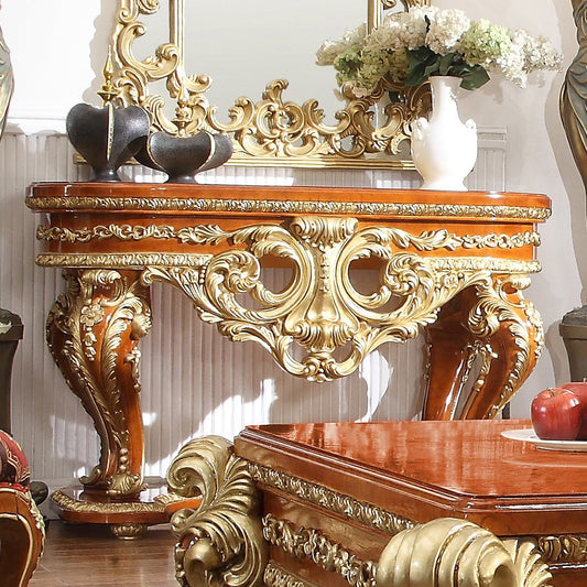 Console Table in Cherry and Metallic Gold