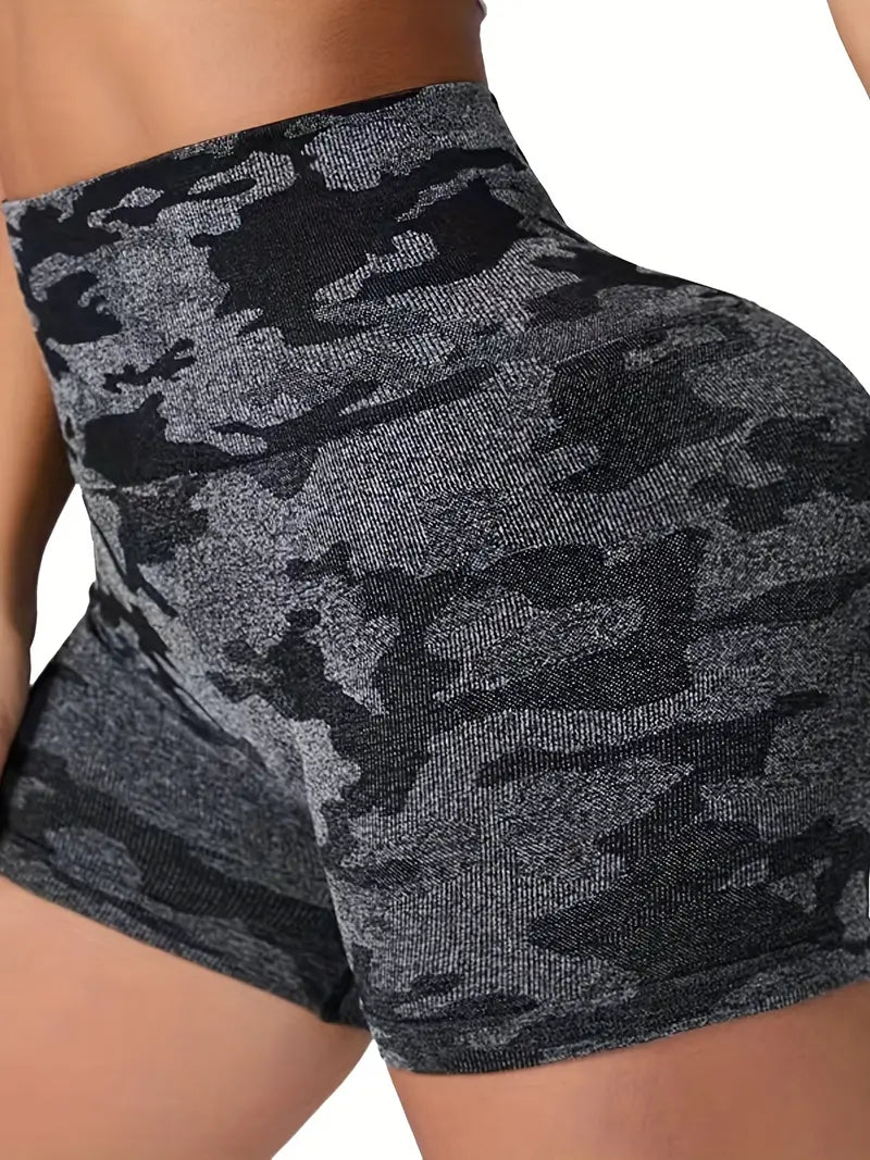 Women's Camo Print Butt Lifting Slim Fitted Running Shorts - Perfect for Workouts & Sports!