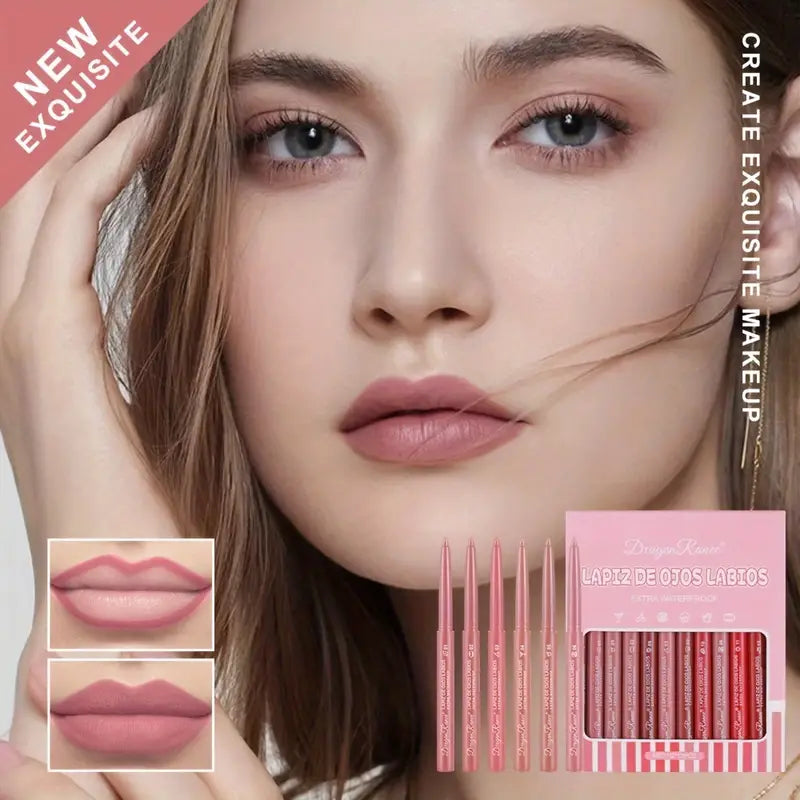 12-Color Set Waterproof Lip Liner Pen Misty Matte High Pigment Texture Nude Brown Red Multi-Purpose Cosmetic Pen Valentine's Day Gifts