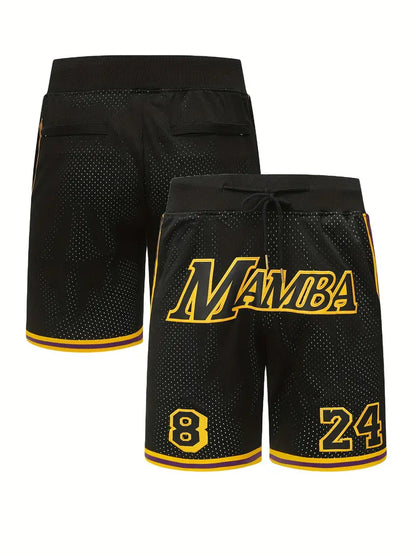 Men's Mamba 824 Mesh Basketball Shorts: Active, Breathable & Stylish with Zipper Pockets & Drawstring - Perfect for Parties & Festivals!