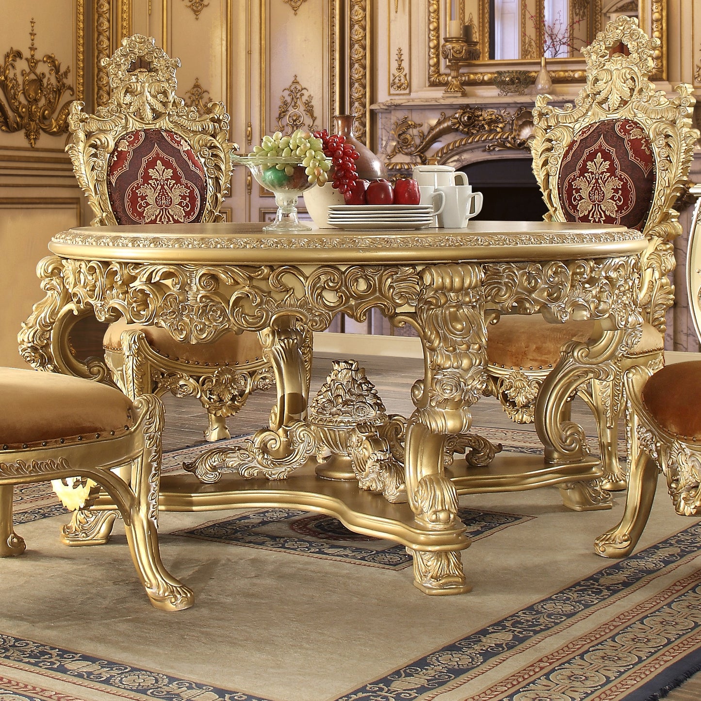 5pc Dining Table Set in Metallic Bright Gold