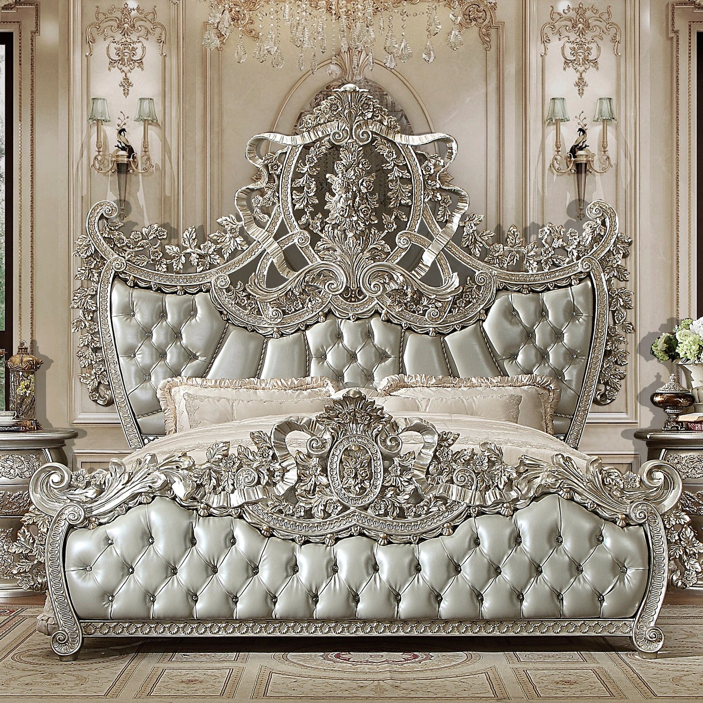 Bed in Metallic Silver with gold highlights