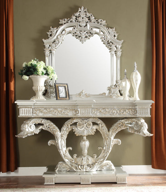 Console Table in Metallic Silver Finish