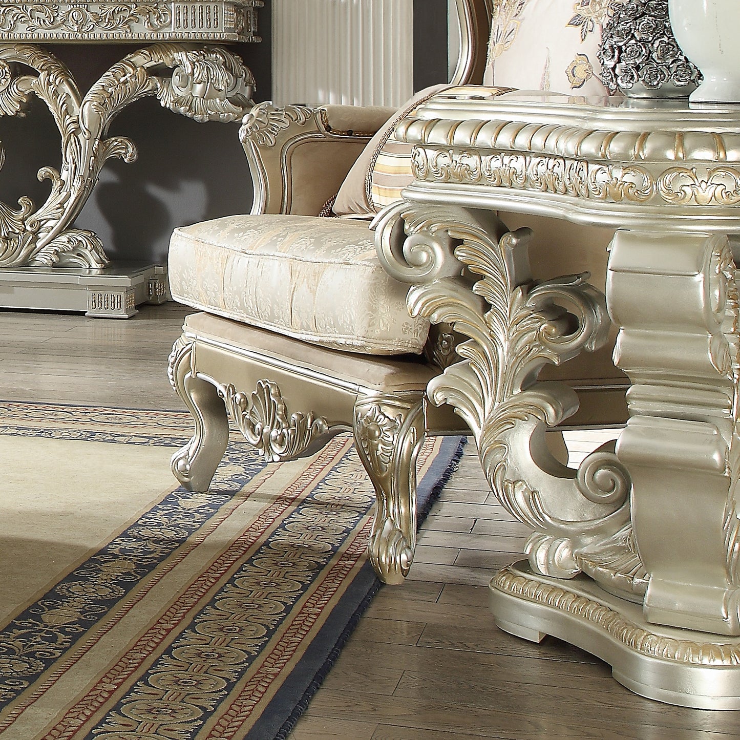 End Table in Metallic Silver with gold highlights