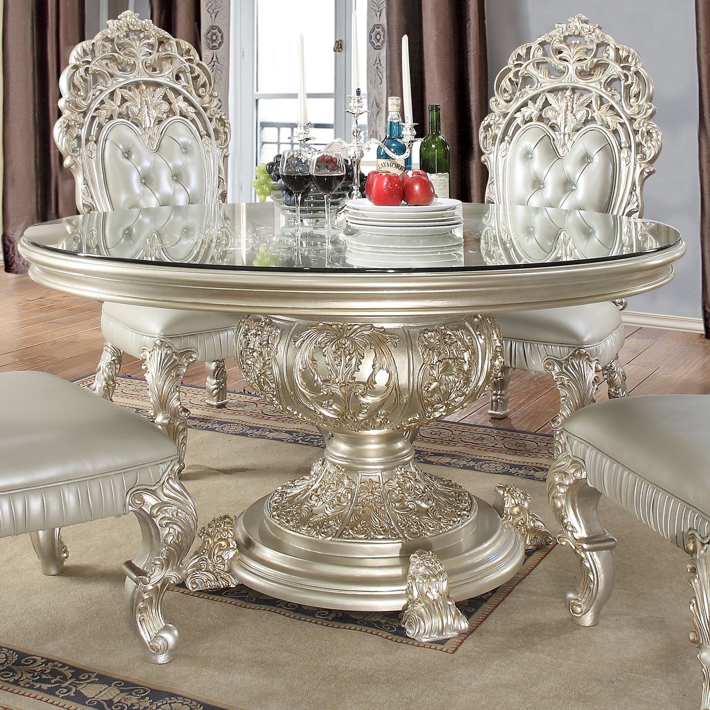 Dining Room Round Table Metallic Silver w/gold highlighting