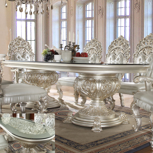 Long Dining Table in Metallic Silver with Gold Highlights