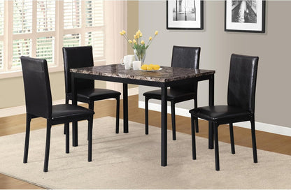 5 Piece Metal Dining Set with Laminated Faux Marble Top - Black