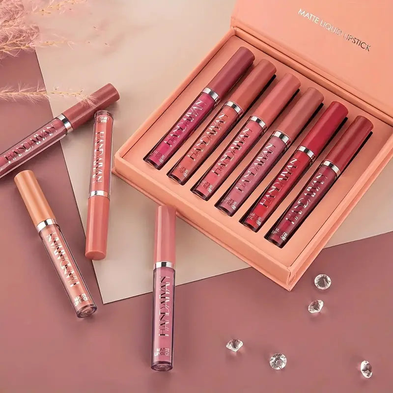 Vibrant 6-Piece Matte Lipstick Set: Waterproof Reds for All Skin Types, Volumizing and All-Day Long Lasting