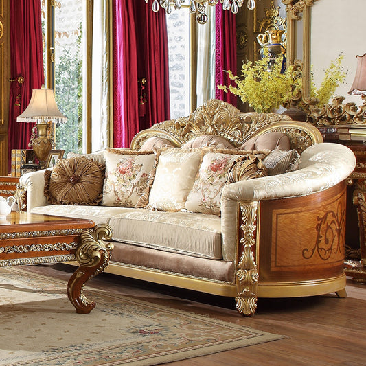 Sofa in Rich Brown & Metallic Bright Gold Accent