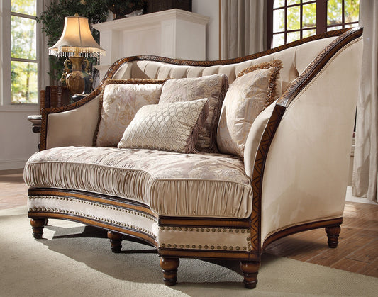 Living Room Loveseat Metallic Antique Gold & Dark Oak