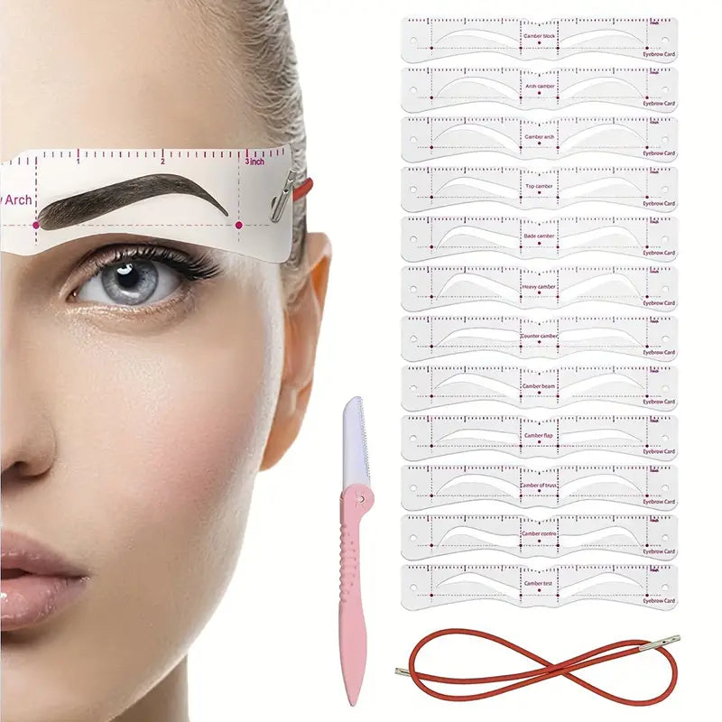 Ensemble de pochoirs à sourcils réutilisables 12 pièces et 1 rasoir à sourcils, guide de mise en forme des sourcils, bricolage, dessin, modèle de toilettage, carte, outil de maquillage facile 