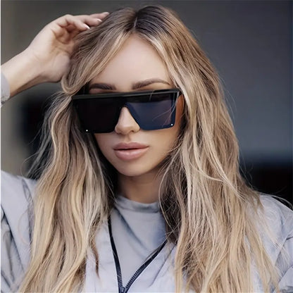 Oversized Flat Top Fashion Sunglasses For Women Men Y2K Rivet Decor Square Frame Glasses Solid Outdoor Eyewear