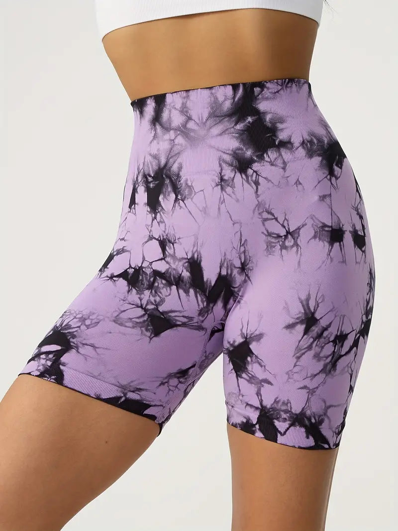 Summer-Ready High Waisted Tummy Control Tie Dye Gym Shorts - Perfect for Women's Activewear!