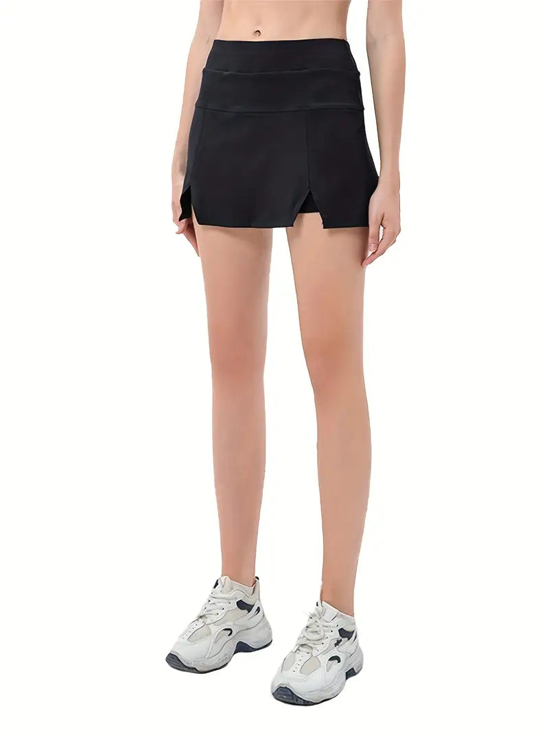 Women's Activewear: Black Solid Color Skorts With Pockets - Perfect for Sports, Fitness, Yoga & Running!