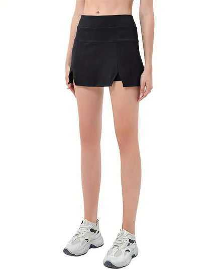 Women's Activewear: Black Solid Color Skorts With Pockets - Perfect for Sports, Fitness, Yoga & Running!