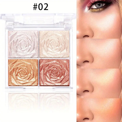 Long-Lasting Rose Highlighter Palette With Glitter And Shimmer - Perfect For Contouring And Brightening Your Face, Valentine's Day Gift