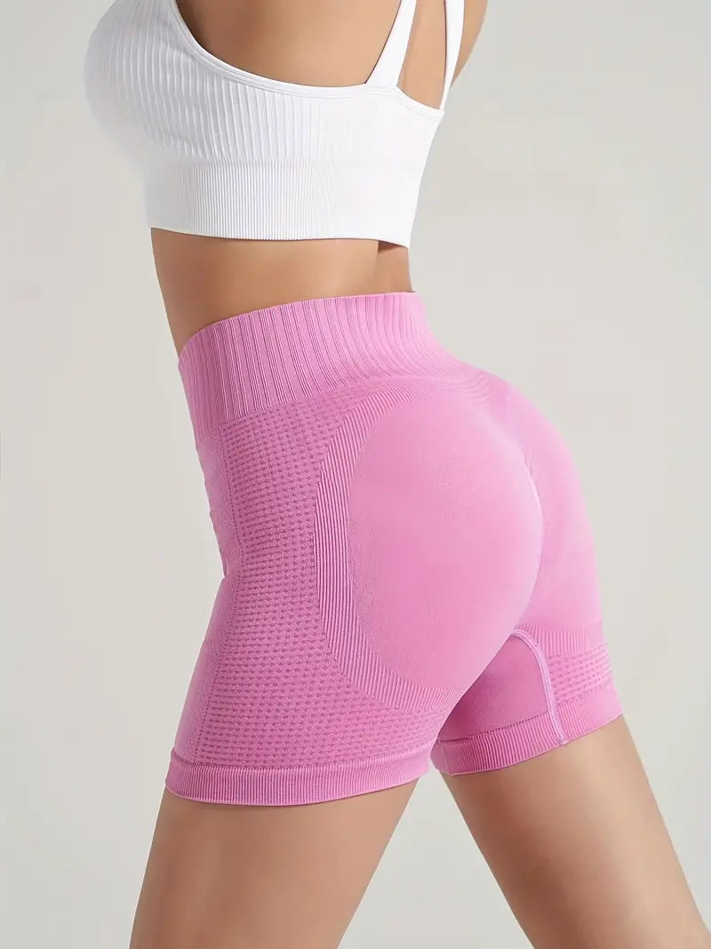 High Waist Yoga Quick Drying Sports Shorts, Solid Color Butt Lifting Fitness Biker Shorts, Women's Activewear