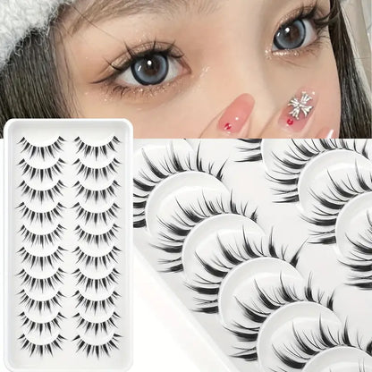 Anime & Cosplay 10-Pair False Eyelashes - Asian Style, Natural C Curl 13-15mm, Cat Eye & Wispy