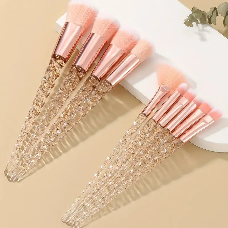 10-Piece Unicorn Makeup Brush Set: All-Skin Type, Professional & Beginner-Friendly, Ideal for Contouring, Eyeshadow & Blending, Travel & Home Use - Rose Gold