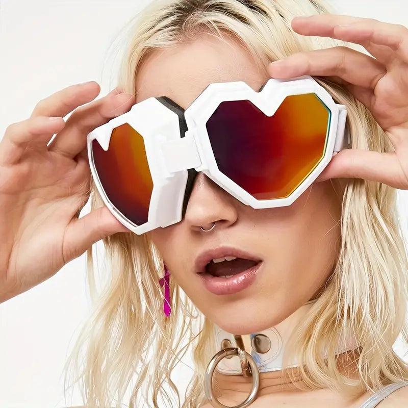 Oversized Heart Shaped Goggles Sports Outdoor Fashion Mirrored Sunglasses For Skiing Hiking Travel