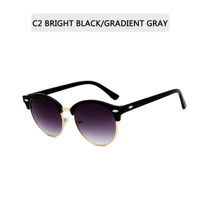 Half Rimless Metal Frame Sunglasses Classic Punk Round Shades Eyeglasses Vintage Women's Outdoor Hiking Driving Eyewear