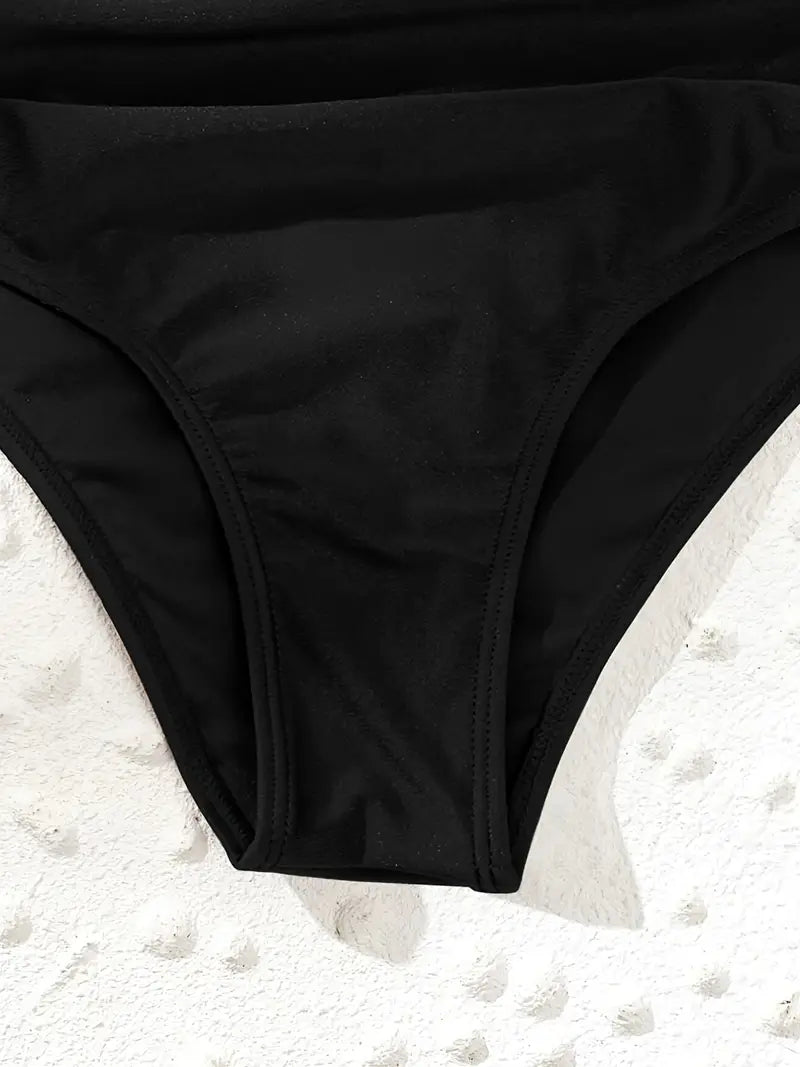 Black High Waist Bikini Bottom, High-Stretch High Cut Sexy Bottom, Women's Swimwear & Clothing