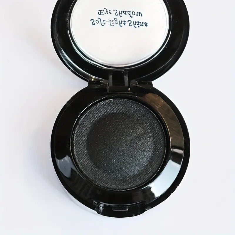 Monochrome Black Eyeshadow Powder, Black Smokey Makeup For Festival And Stage, Pearly Brightening Glitter Shimmer Contouring Eyeshadow, Double Decked With Brush