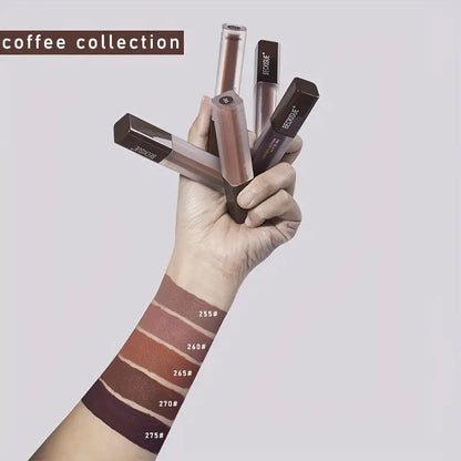 Coffee Nude Matte Velvet Lipstick, 5 Pcs Set Of Dark And Light Coffee Lip Glaze Set, Dark Skin Color Brown Non-stick Cup Lip Gloss Lipstick