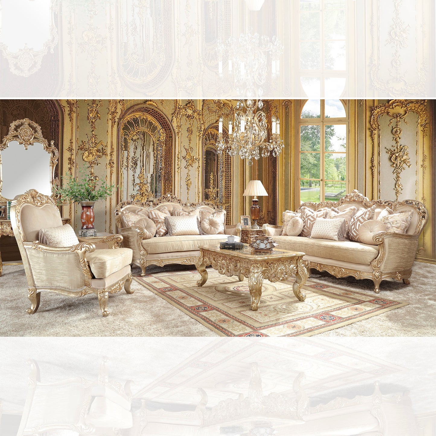 3pc Sofa Set Living Room Set in Champagne