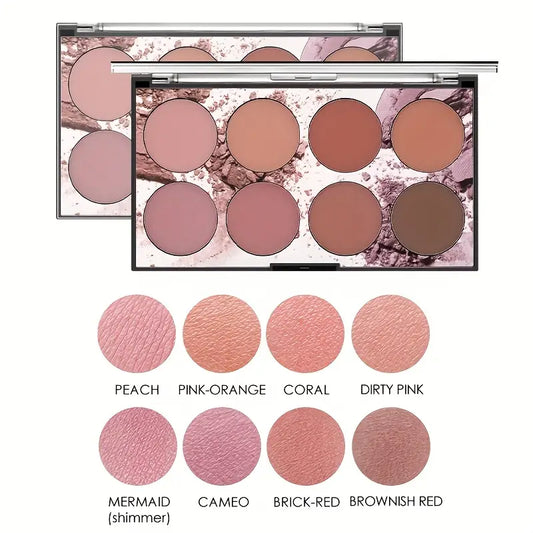 8-color Sunset Blush Palette , Natural Matte Finish, Highlighting Color Correcting Blush , Natural Nude Makeup