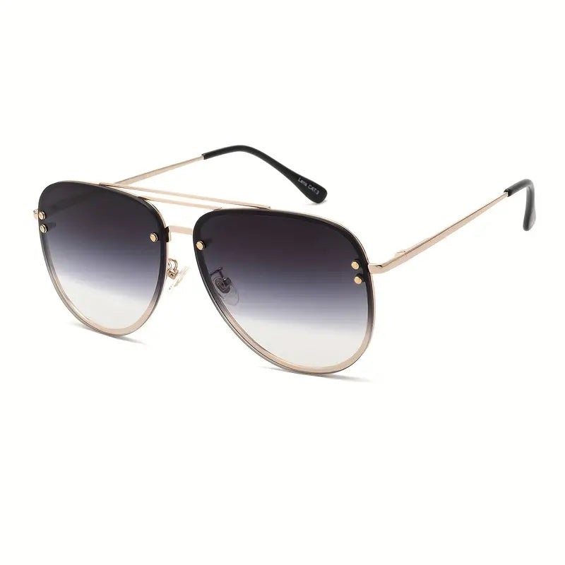 OUWEN Oversized Aviator Sunglasses For Women, Trendy Golden Frame Gradient Lens Sun Glasses 65mm 87247E