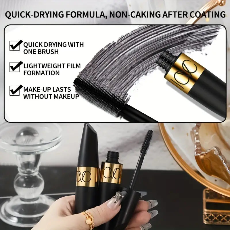 Mascara volume ultra noir avec cils en fibres, maquillage de cils imperméable, longue durée et anti-taches 