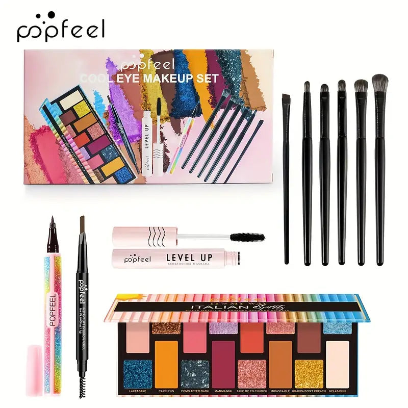 Mini Eye Makeup Set Glitter Eyeshadow Eyebrow Pencil Eyeliner Mascara With Brush Set Eye Makeup Gift Set