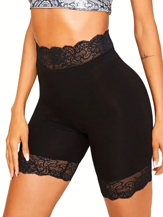 Contrast Lace Skinny Shorts, Sexy High Waist Shorts For Summer, Women's Clothing