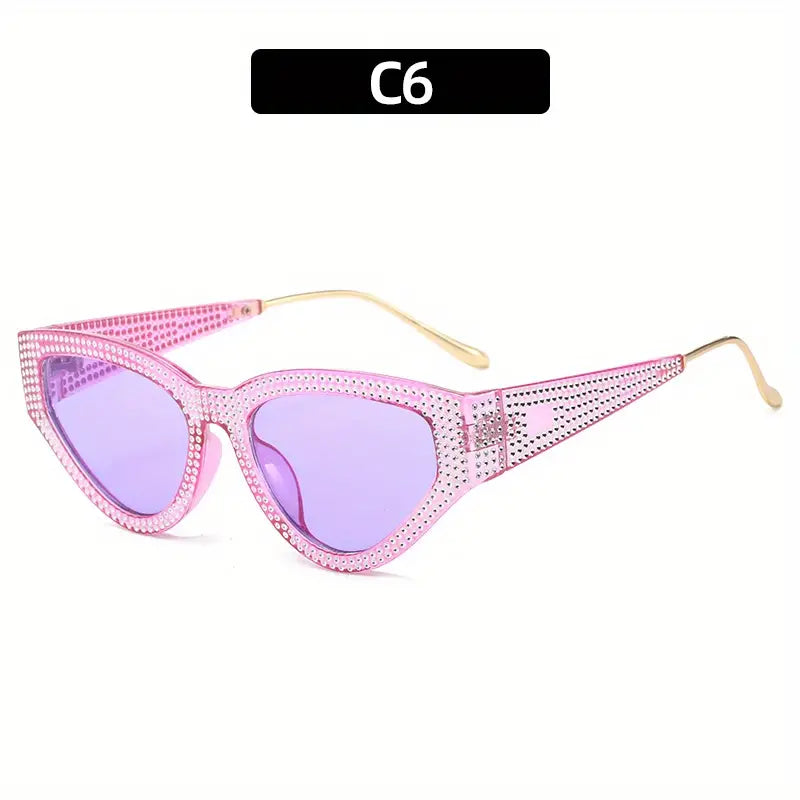 Y2K Rhinestone Cat Eye Fashion Sunglasses For Women Men Casual Candy Color Glasses For Summer Beach Party, UV400