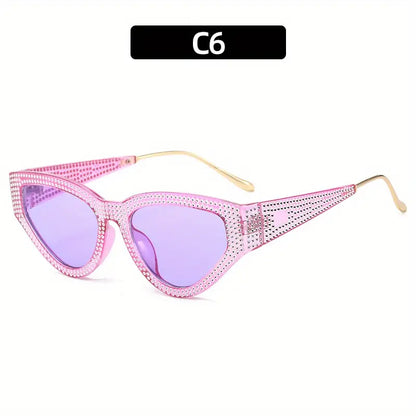 Y2K Rhinestone Cat Eye Fashion Sunglasses For Women Men Casual Candy Color Glasses For Summer Beach Party, UV400