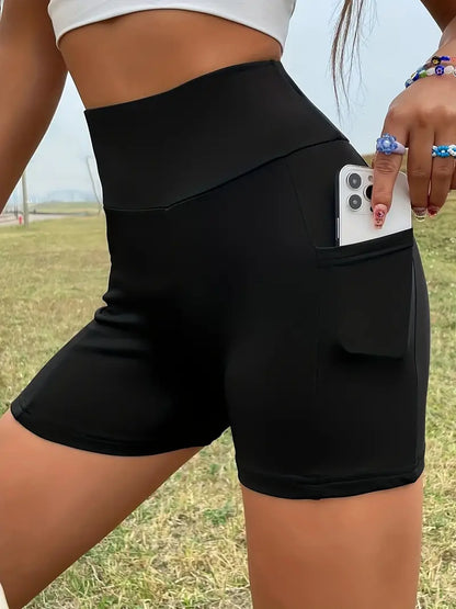 Pantalones cortos deportivos de talla grande, pantalones cortos ajustados de fitness de tiro alto y estiramiento medio para mujer 