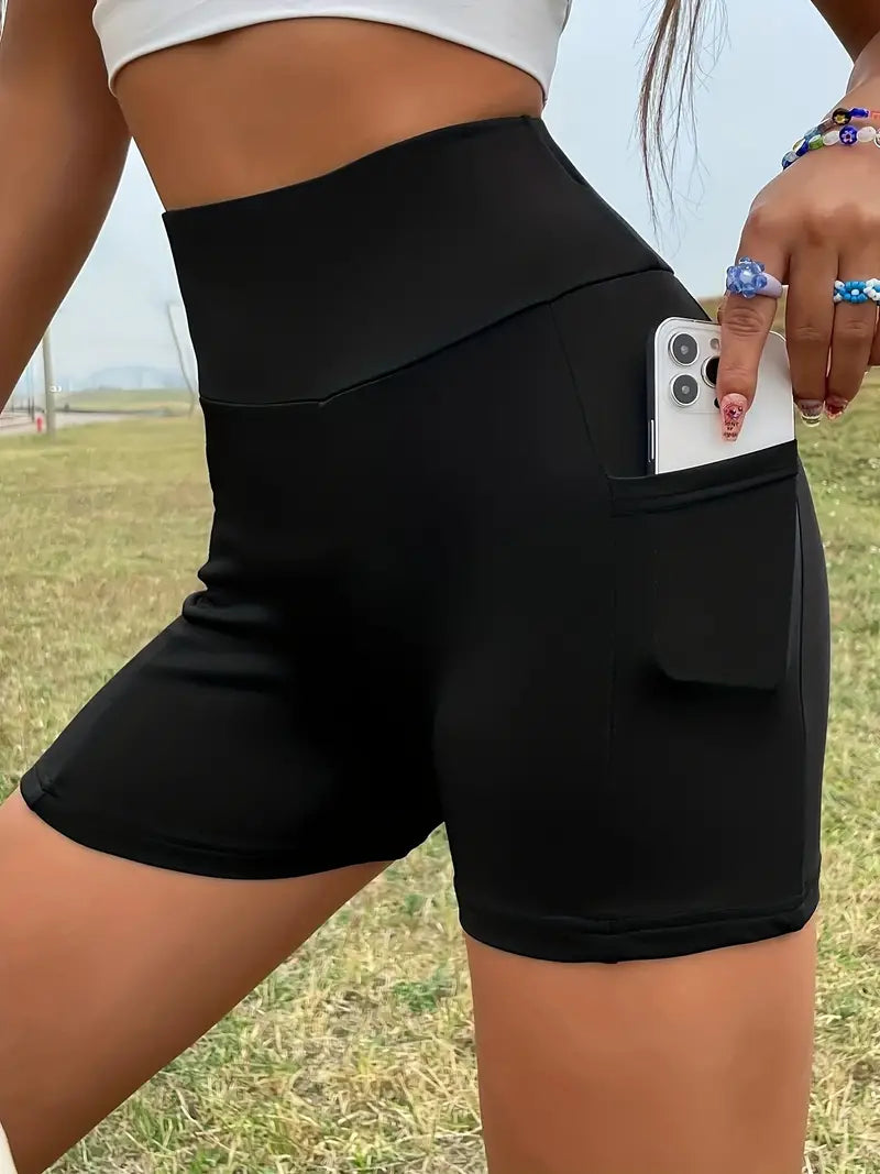 Solid High Waist Biker Leggings, Sexy Butt Lifting Workout Leggings For Spring & Summer, Women's Clothing