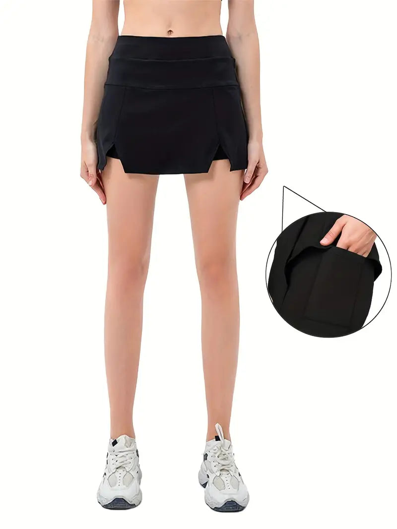 Women's Activewear: Black Solid Color Skorts With Pockets - Perfect for Sports, Fitness, Yoga & Running!