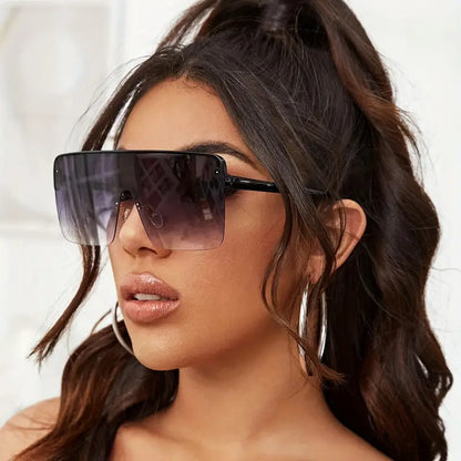 Y2K Oversized One-piece Fashion Sunglasses For Women Men Hiphop Gradient Semi Rimless Glasses For Beach Party Club