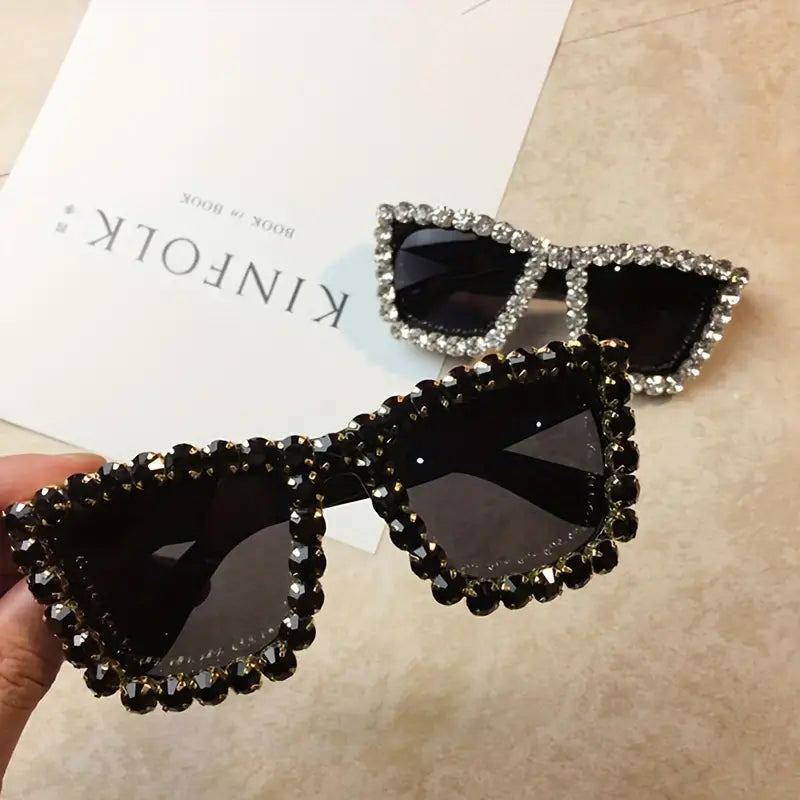 Luxury Rhinestone Sunglasses For Women Bling Large Square Cat Eye Decorative Shades Props For Costume Party Prom