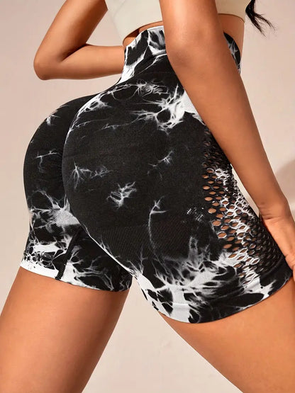 Women's Activewear: Tie Dye High Waist Shorts - Sports Fit, Yoga Running Shorts for Running & Working Out