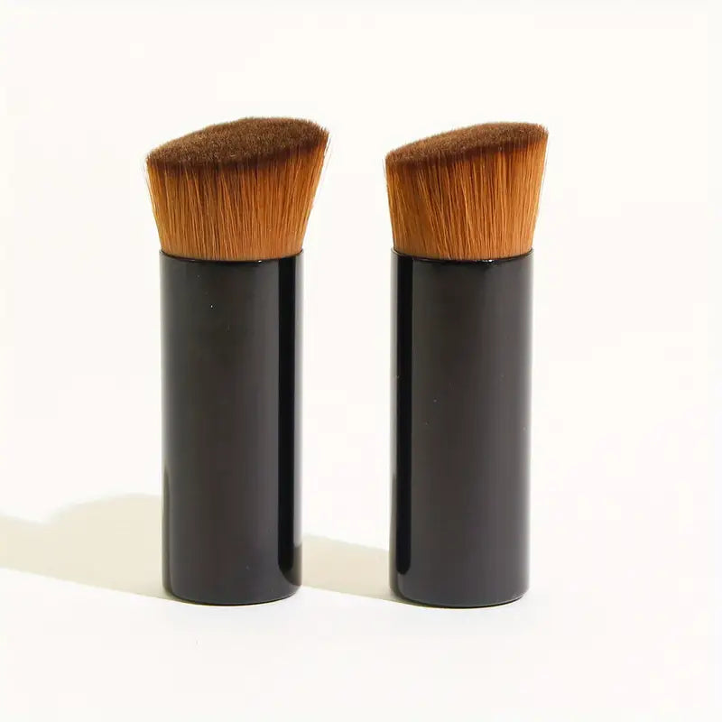 1pc Liquid Foundation Brush Aluminum Tube Flat Top Slant Head Loose Powder Foundation Makeup Brush With Short Handle