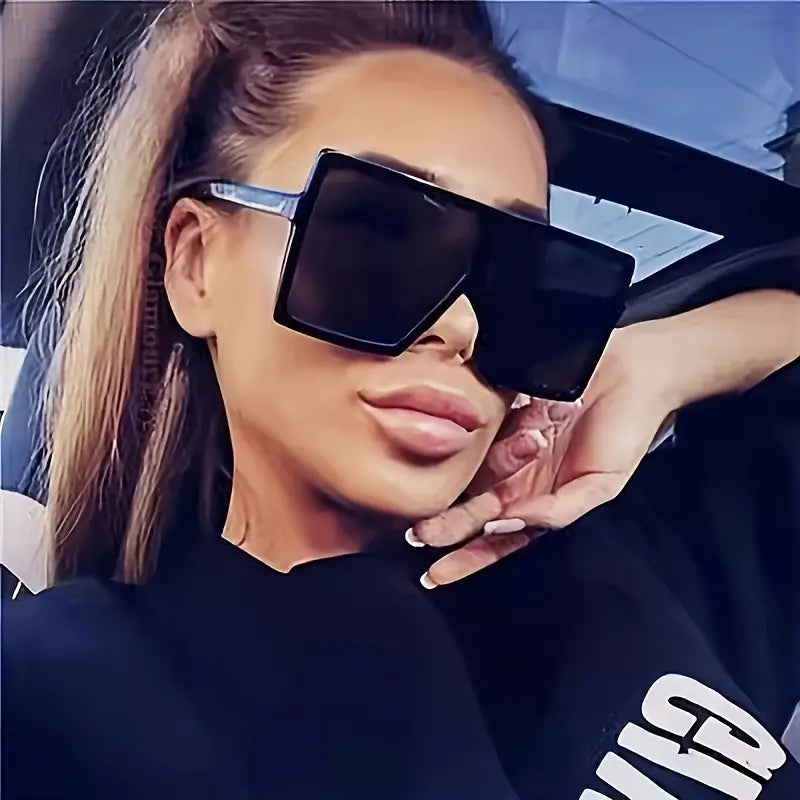 KROKODIL Oversized Square Fashion Sunglasses For Women Men Casual Flat Top Sun Shades For Driving Beach Party